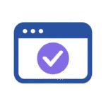 Illustratie van een browservenster met een groot vink-icoon dat professionaliteit en goedgekeurde website-templates voorstelt.