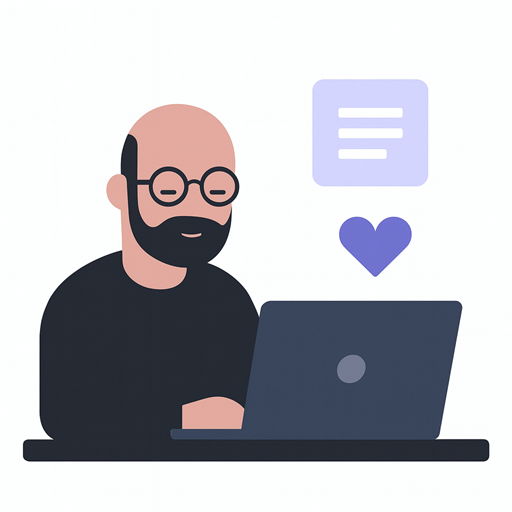 Illustratie van man met laptop en harticoon, symbool voor professioneel ontworpen websitefooters met aandacht voor structuur en gebruiksvriendelijkheid.