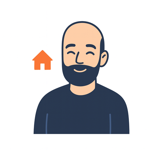 Illustratie van lachende man met huisicoon, symbool voor website-menu en overzichtelijke navigatiestructuur.