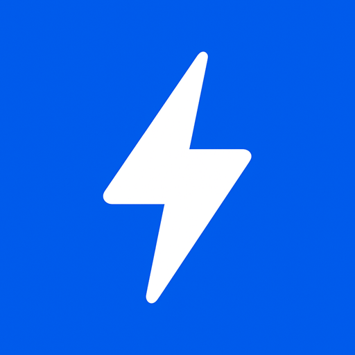 Wit pictogram van een bliksemschicht op een blauwe achtergrond dat directe toepasbaarheid en snelle inzet symboliseert