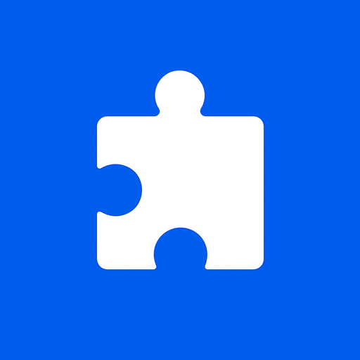Wit pictogram van een puzzelstuk op een blauwe achtergrond dat eenvoudige ontwerpaanpassingen symboliseert