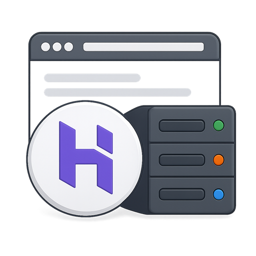 Afbeelding van een webserver naast een browservenster met hosting-icoon, symbool voor snelle en betrouwbare webhosting.