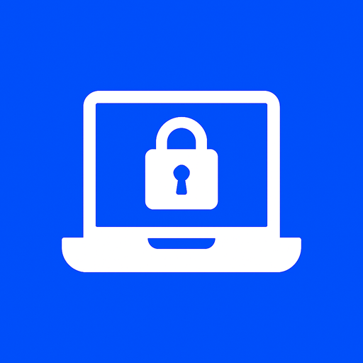 Pictogram van een laptop met een slot op het scherm, als symbool voor voortdurende websitebeveiliging en bescherming tegen online risico’s.