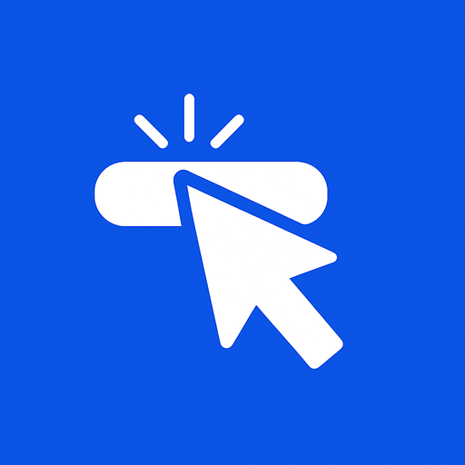 Wit pictogram van een cursor die op een knop klikt, symbool voor conversiegerichte webteksten en het stimuleren van acties