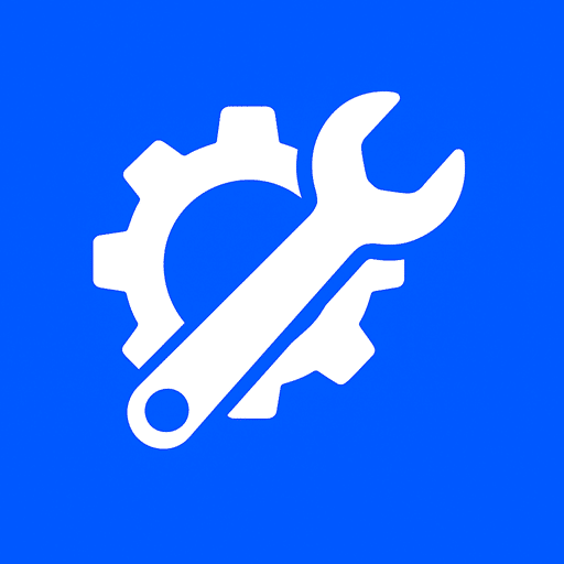 Pictogram van een tandwiel met een steeksleutel ervoor, als symbool voor technisch onderhoud en beheer van websites.