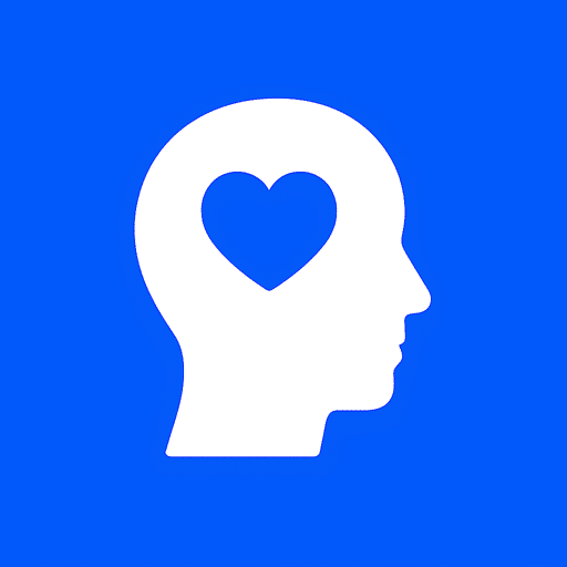 Pictogram van een hoofd met een hart erin, symbool voor geruststelling, vertrouwen en ondersteuning bij het werken aan een website.