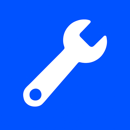 Witte moersleutel pictogram op een blauwe achtergrond, symbool voor technische optimalisatie van websites en verbeterde snelheid en structuur.