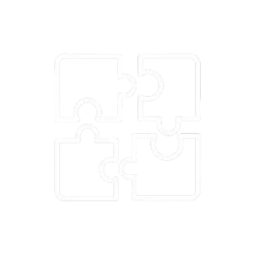 Pictogram van vier puzzelstukken als symbool voor creatieve inspiratie, het combineren van ideeën en het samenbrengen van ontwerpconcepten voor een website.