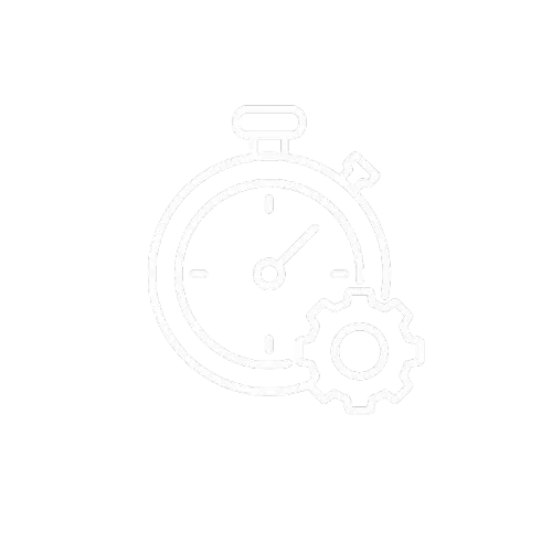 Pictogram van een stopwatch met een tandwiel als symbool voor efficiënter werken, tijdsbesparing, automatisering en ondersteuning bij websiteontwikkeling.